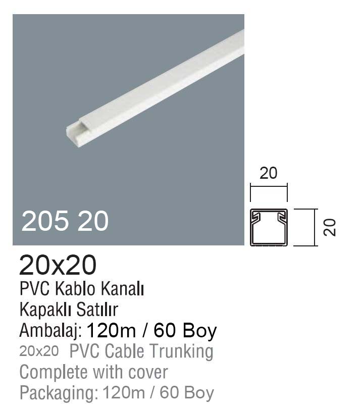 205 20 | 20 x 20 Pvc Kablo Kanalları
